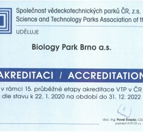 Akreditace Biology Park Brno a.s.